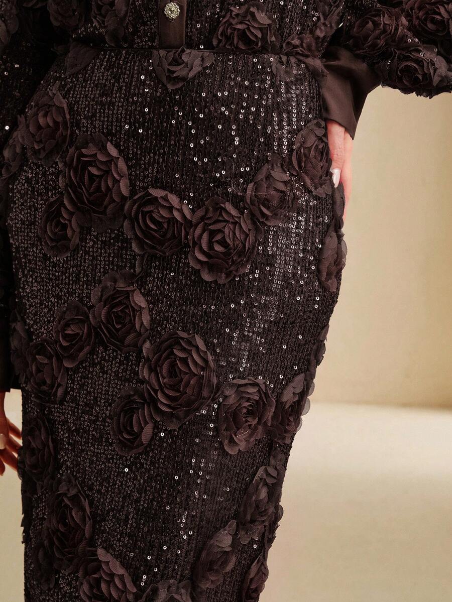 Anewsta Pink Sequin Bodycon Skirt - Brown - View 1