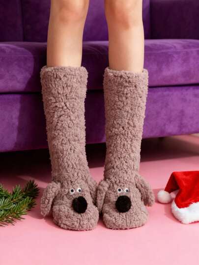 Joivida 1 双女士保暖防滑袜，万圣节配饰，圣诞礼物，冬季毛绒拖鞋袜