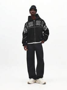 SUMWON 溜冰者宽松阔腿运动裤，下摆系带，休闲街头慢跑裤 - 黑色 - 查看 3