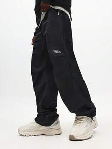 SUMWON 溜冰者宽松阔腿运动裤，下摆系带，休闲街头慢跑裤 - 黑色 - 查看 5