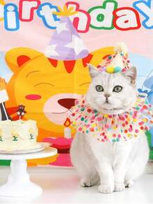 Zazumi 1pc Adjustable Pet Birthday Party Hat - Adorable Pom-Pom & Colorful, Soft Fabric, Suitable For Small Dogs, Cats And Rabbits, Dog Birthday Party Supplies - Multicolor - View 2