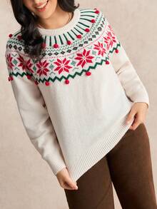 Nubod Set de 2 suéteres de punto con decoración de copos de nieve navideños, estilo vintage versátil y de moda para tallas grandes, conjunto a juego