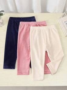 SHEIN Playful Pals 3 件套女婴百搭休闲纯色弹力打底裤、裤子、紧身裤、婴儿下装、婴儿裤子套装、针织 CorBaby GirlGirls 打底裤，适合春季、夏季、秋季、冬季 - 彩色 - 查看 10