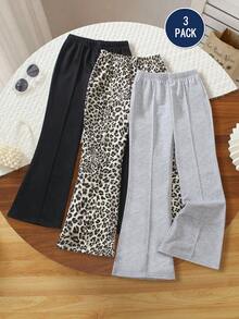SHEIN 3pcs/Set Tween Girls Elastic Waist Toothpick Striped Flare Leg Sweatpants