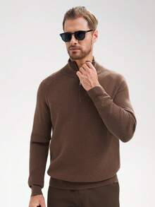 Manfinity Homme Men's Casual Solid Color Stand Collar Sweater, Autumn/Winter, Long Sleeve Top
