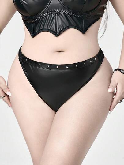 Grunge Punk Culottes triangle en PU à rivets de style punk foncé,grande tailles