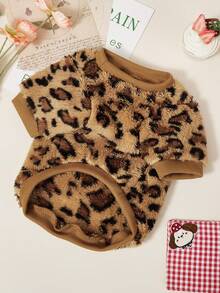 PETSIN 1pc Pet Cat Dog Universal Brown Leopard Pattern Printed Fashion Classic Cute Double Sided Elastic Plush Comfortable Warm Dog Round Neck Sweatshirt - Multicolor - View 7
