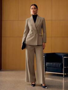 MOTF PREMIUM 女士人字纹双排扣西装外套，秋冬 - 淺灰紫 - 查看 1