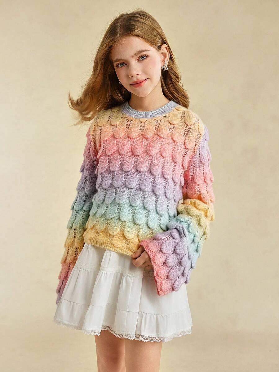 Tween Girls Fashionable Ombre Knitted Sweater, Spring & Fall - Multicolor - View 1