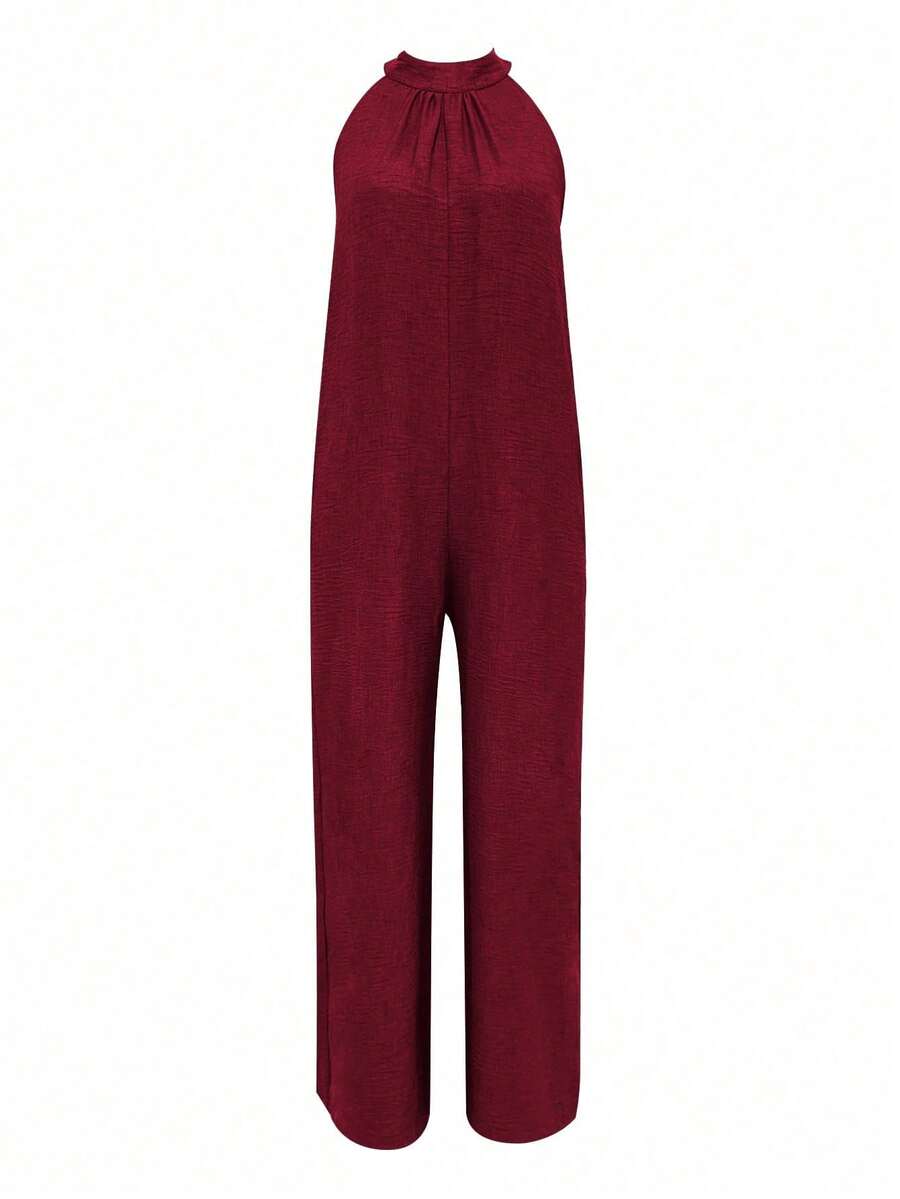 SHEIN Clasi 1pc Sleeveless Draped Neckline Elegant Romper For Young Women - Burgundy - View 1