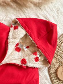 Vintaside Kids 女童樱桃毛绒衬里拉链连帽二合一夹克，可双面穿，多穿，冬季外套 - 彩色 - 查看 6