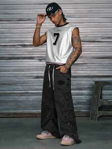 AXEPEAK Men's Knitted Casual Loose Sleeveless Printed Numeric Tank Top, Fashion & Daily Wear - Silver - View 6