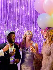 2件/包 银色金属箔帘背景幕布 流苏箔帘 生日 婚礼 订婚 迎婴派对 单身派对 圣诞节 节日庆典派对装饰 拍照道具 - 彩色 - 查看 2