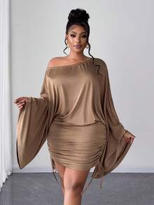 Maweii فستان ضيق أنيق بكتف غير متماثل، مقاس كبير، أنيق وعملي