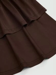 Sweetra Fall Autumn And Winter Plus Size Lace Patchwork Layered Hem Short Dress - Brown - View 4