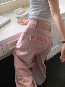 DAZY Women's Summer Washed Casual Loose Wide Leg Jeans - Baby Pink - View 1