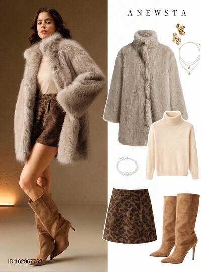 Anewsta 短款蓬松人造毛皮夹克，时尚适合秋季、秋季、冬季、外出、优雅、正式、派对、别致、新年、女士冬季外套、圣诞节、工作、毕业、婚礼、奢华