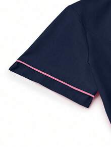 médicos: Parte superior de cuello en V de manga corta y pantalones para trabajadores de la salud - Azul marino 3 - Ver 4