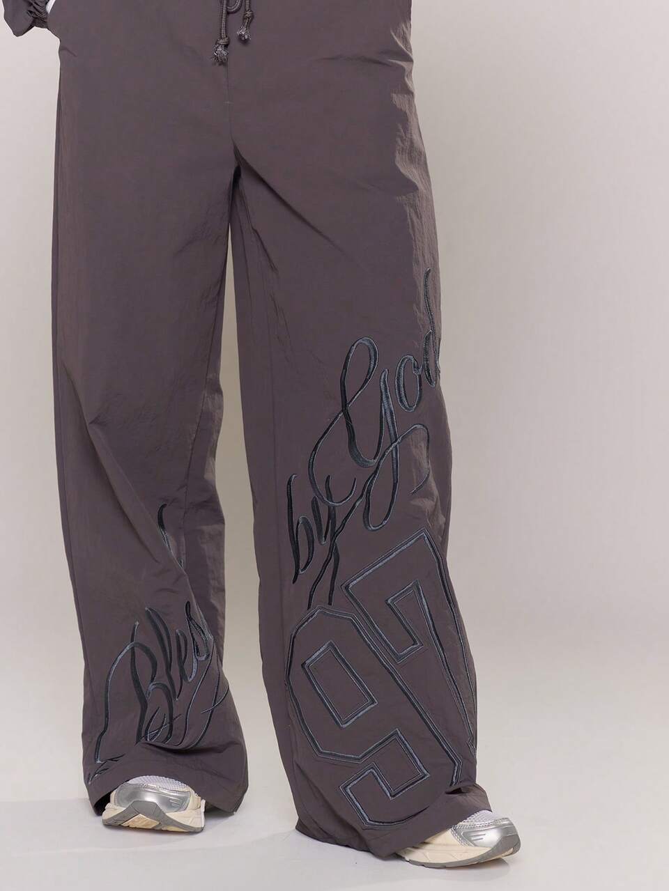 Nylon Embroidery Wide Leg Tracksuit Trousers Cool Girl Streetstyle Everyday Autumn Winter Varsity 1997 Thanksgiving Summer Casual