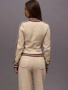 MUSERA High Neck Zip Through  Graphic Knit Sweater Cardigan Only Autumn Fall Winter Night Out Going Out Streetwear Cute Back To School Sexy Uncut Evening Party Elegant   Spring Y2K - Multicolor - View 4