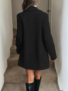 Easowa 杏色休闲简约工作制服，翻领长袖女式大衣，秋冬款 - 黑色 - 查看 2