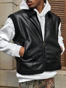 AXEPEAK 男士时尚百搭休闲保暖背心，秋冬季 - 黑色 - 查看 1