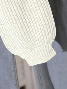 纯色休闲宽松套头衫女圆领秋冬新款百搭针织上衣短款 - 白色 - 查看 4