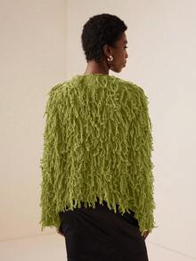 Vesra Solid Open Front Fuzzy Cardigan,Long Sleeve Tops Fall Winter Cloth For Women - Olive Green - View 2