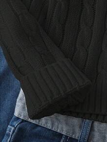 Sparklyn 1pc Women's Classic Cable Knit Pullover Sweater, V-Neck Slim Fit Long Sleeve Regular Thickness Knit Top With Black Horse Embroidery Decor, Comfortable & Versatile For Spring/Autumn, Casual Everyday Wear Youth Sweaters Knit Sweater Cute Sweater Sweater For Teen Young Girl Sweater - Black - View 3