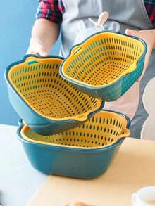 6/2 件套，滤水篮，双层沥水篮，塑料滤水篮，可重复使用的洗衣篮，厨房家用滤水篮，果蔬清洗篮，厨房用品，厨房小工具，厨房配件 - 彩色 - 查看 5