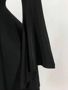 Amplova 大码女式性感透明腰部喇叭裙，适合圣诞派对 - 黑色 - 查看 6