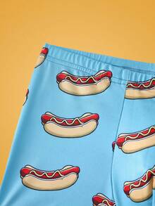 热狗印花、快餐印花、全身印花、薄荷蓝、街头风格、趣味、平角内裤、青少年、内衣 - 薄荷藍 - 查看 5