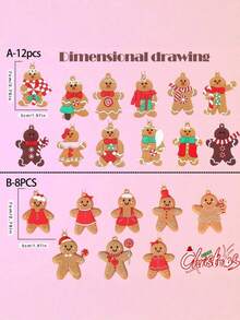 20 قطعة من زينة الكعك الزنجبيلي لشجرة عيد الميلاد، زينة عيد الميلاد، ديكور عيد الميلاد الكعك الزنجبيلي، زينة شجرة عيد الميلاد، ديكورات رجل الكعك الزنجبيلي، عيد الميلاد - متعدد الألوان - مشاهدة 2