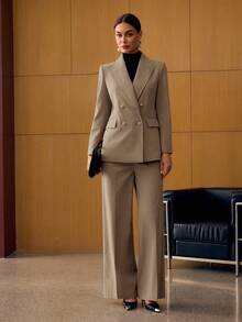 MOTF PREMIUM 女式人字纹阔腿西装裤，秋冬 - 淺灰紫 - 查看 1