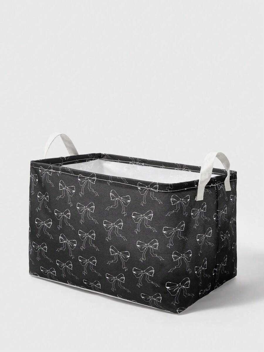 ROMWE Goth A Black Bottom Full Of White Line Bow Pattern Storage Basket, Suitable For Living Room Study Bedroom Bathroom - Line bow - View 1