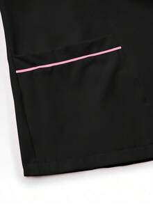 TaskEZ 2 件套撞色饰边休闲短袖上衣和纯色裤子制服套装，手术服套装 - 彩色 - 查看 8