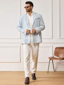 EASEVO Blazer Kasual Pria Ukuran Besar - Blue and White - View 4