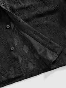 ROMWE MEN Goth 男士深色哥特风格单排扣休闲长袖衬衫 - 黑色 - 查看 5