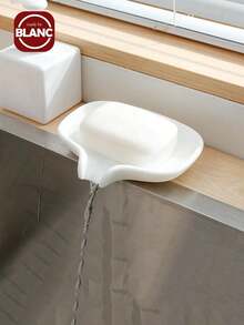 Madebyblanc 1 pieza Plato de drenaje de jabón sólido, soporte de jabón de silicona blanco, para decoración de baño del hogar, decoración de otoño, de vuelta a la escuela - Blanco - Ver 1