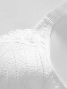 1pc Plus Size Lace Patchwork Wireless Bra - White - View 6
