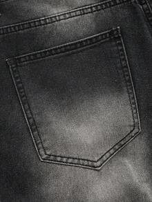 ROMWE MEN Street Life Men's Embroidered Denim Jeans, Suitable For Everyday Wear, Spring/Summer - Black - View 6