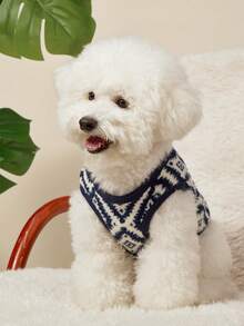 PETSIN 1pc Pet Cat Dog Universal Fashion Classic Geometric Print Double Sided Elastic Plush Comfortable Warm Open Button Dog Sleeveless Jacket - Multicolor - View 4