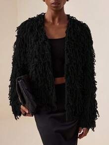 Vesra Solid Color Coil Knitted Cardigan,Long Sleeve Tops Fall Winter Cloth For Women - Black - View 3