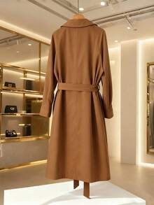 Franclia 驼色风衣，大翻领，双排扣，收腰，休闲/工作，秋冬必备夹克 - 棕色 - 查看 2