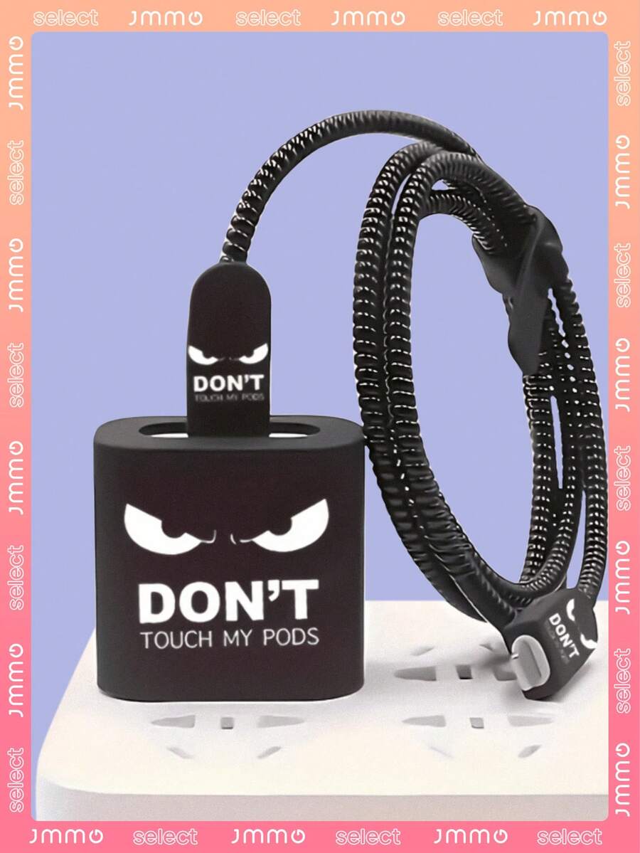 JMMO Angry Face Design Charging Adapter & Cable Protector Set Compatible With Iphone 14/15 Pro Max, Charging Adapter & Cable Protector Compatible With Iphone 13/12/11, 18/20W Winding Organizer, Gift For Boyfriends/Girlfriends Charger Protector