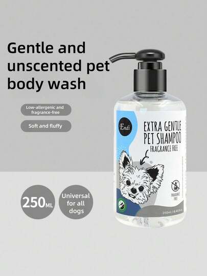 Dầu gội dịu nhẹ không gây dị ứng, không mùi hương cho chó 250ml. Phù hợp với mọi giống chó, bao gồm cả Golden Retriever, Poodle và Terrier. Nhẹ nhàng và không gây kích ứng. Hoàn hảo cho chó có lông rối. Thích hợp cho chó con. Có tùy chọn giặt hai lần. Quà tặng ngày lễ, quà tặng Giáng sinh, quà tặng thú cưng, quà tặng chó.