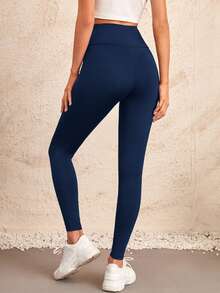 EMERY ROSE Quần legging cạp cao màu trơn thường ngày cho nữ - Xanh đậm - Xem 5