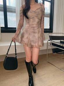 DAZY Women's Sleeveless Long Sleeve Cut-Out Waist Short Dress Sundress,Mini Dress - Multicolor - View 3