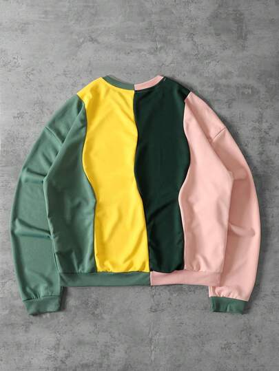 Sweat-shirt-shirt ample à blocs de couleurs pour hommes