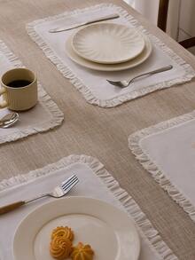 Ruffled Embroidered Cotton Coasters In Pink, Beige, Apricot, Delicate And Fresh For Tableware, Bowls, Tea Cups, Heat Insulation Pad To Protect Tabletop